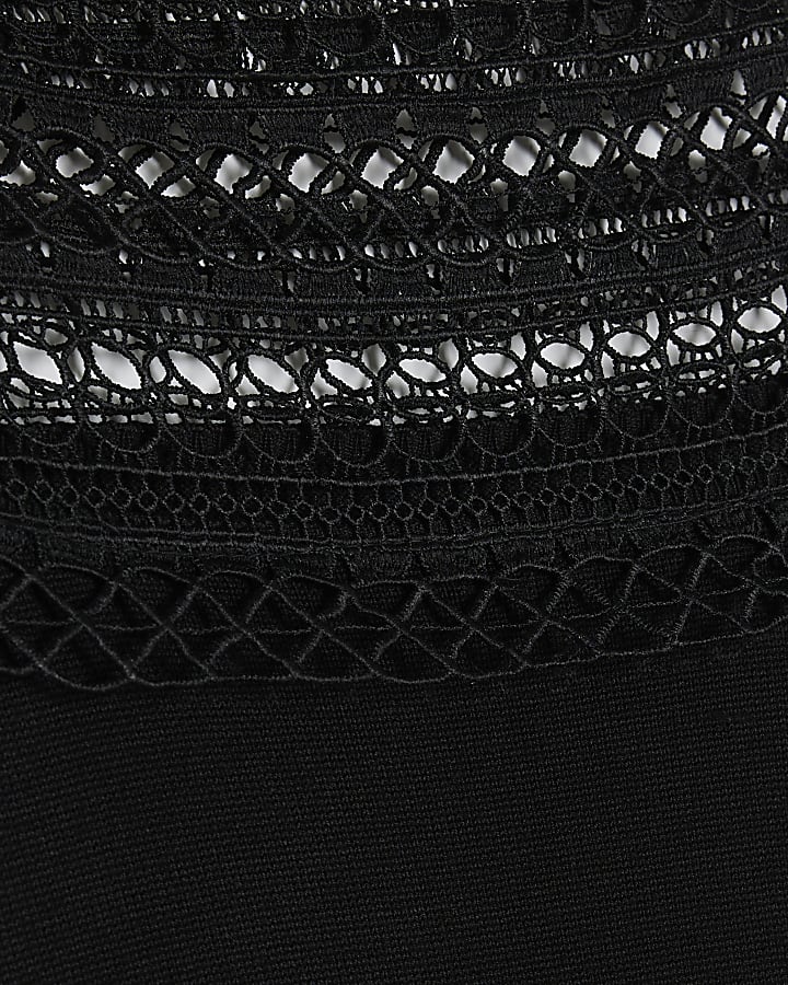 Black Lace Detail Knit Mini Jumper Dress