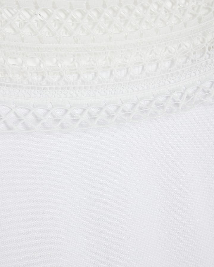 White Lace Detail Knit Mini Jumper Dress