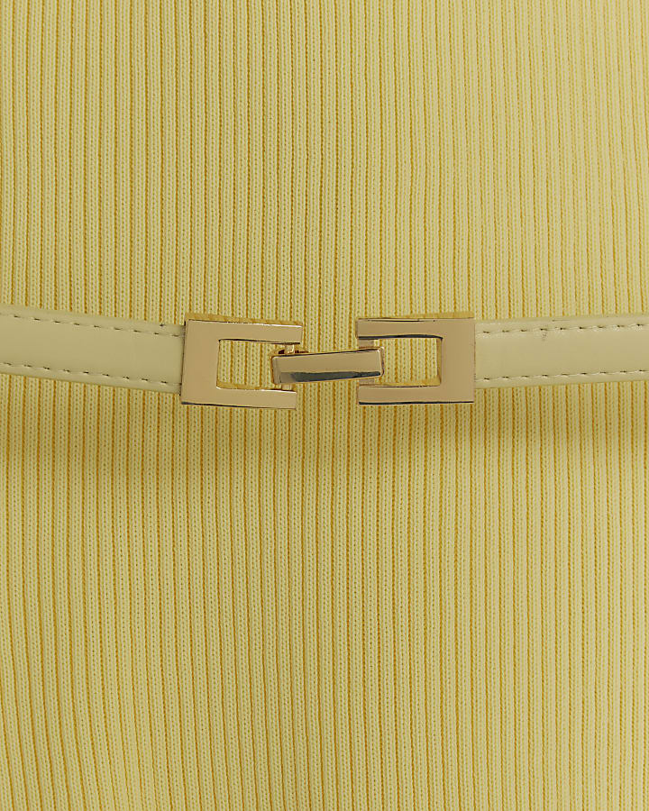 Yellow Knit Belted Mini Dress
