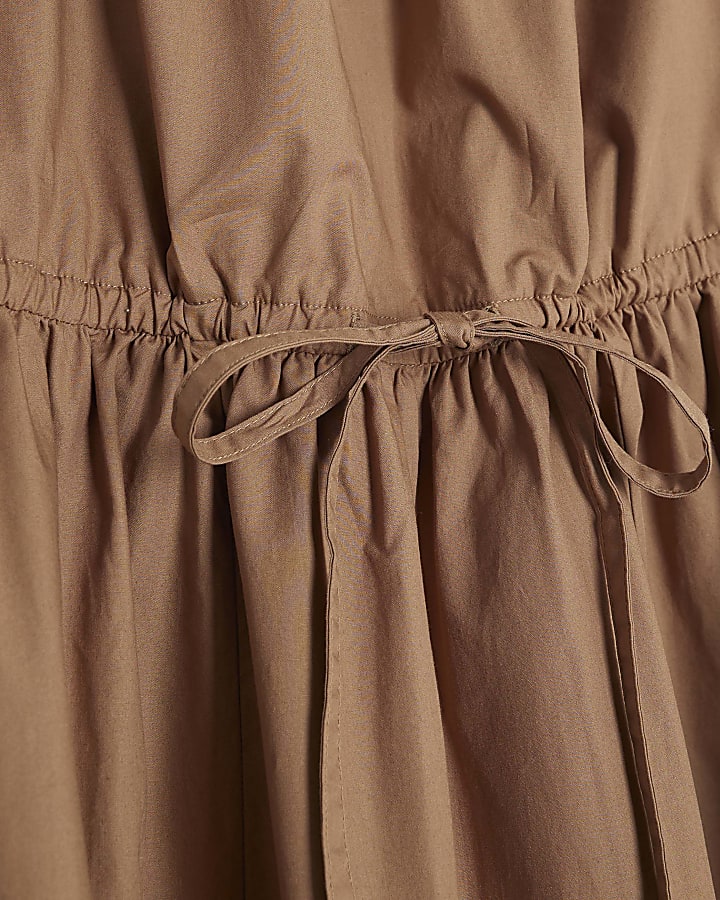 Brown Strappy Poplin Midi Dress