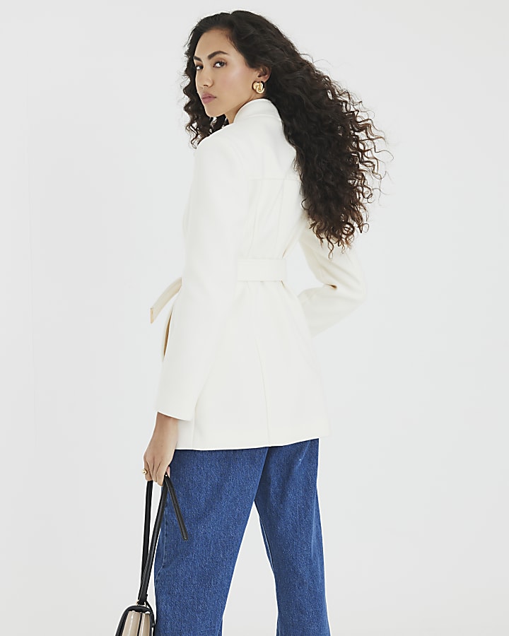 Cream Short Belted Wrap Coat