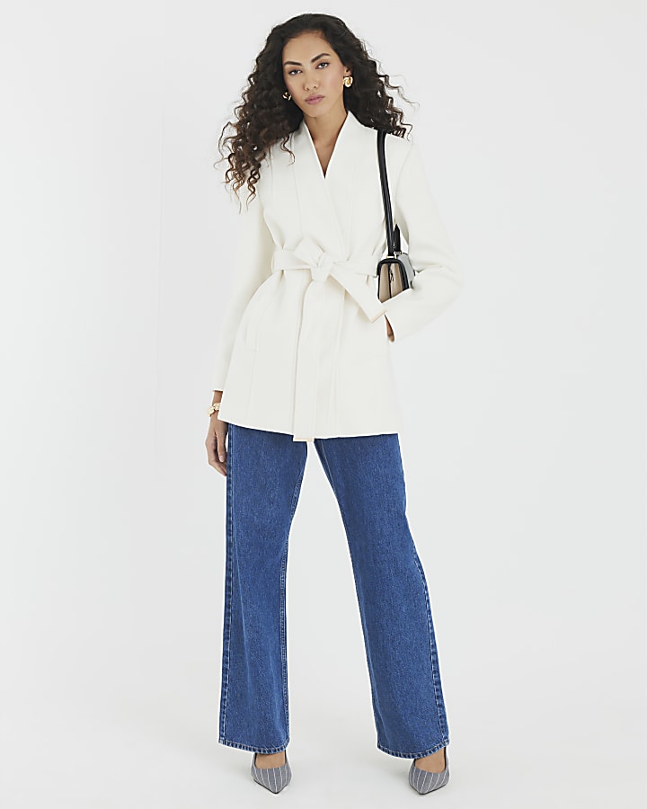 Cream Short Belted Wrap Coat