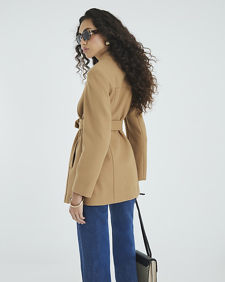 Brown Short Belted Wrap Coat