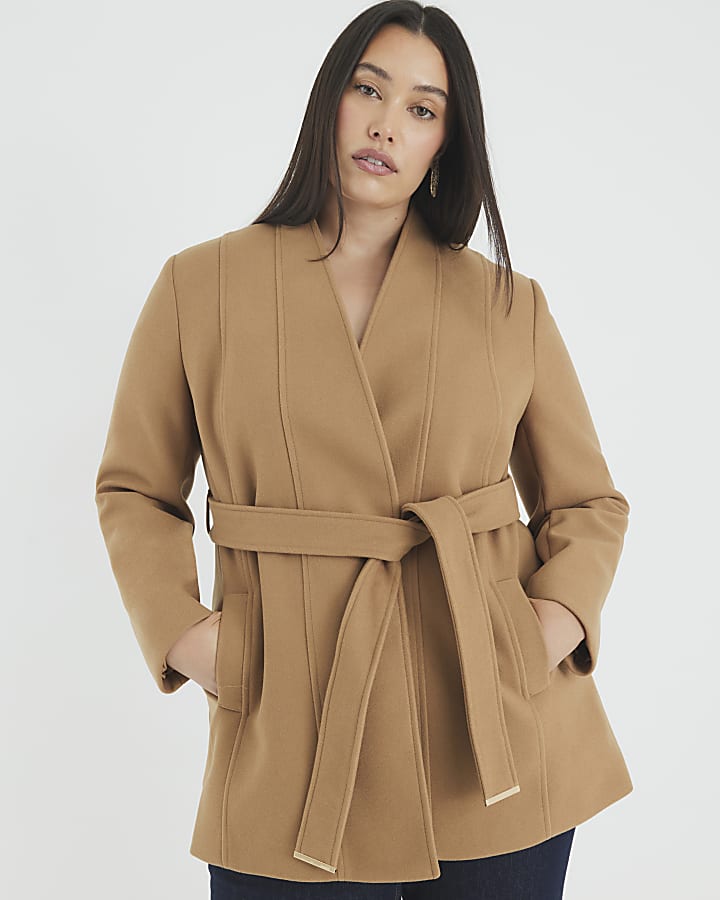Brown Short Belted Wrap Coat
