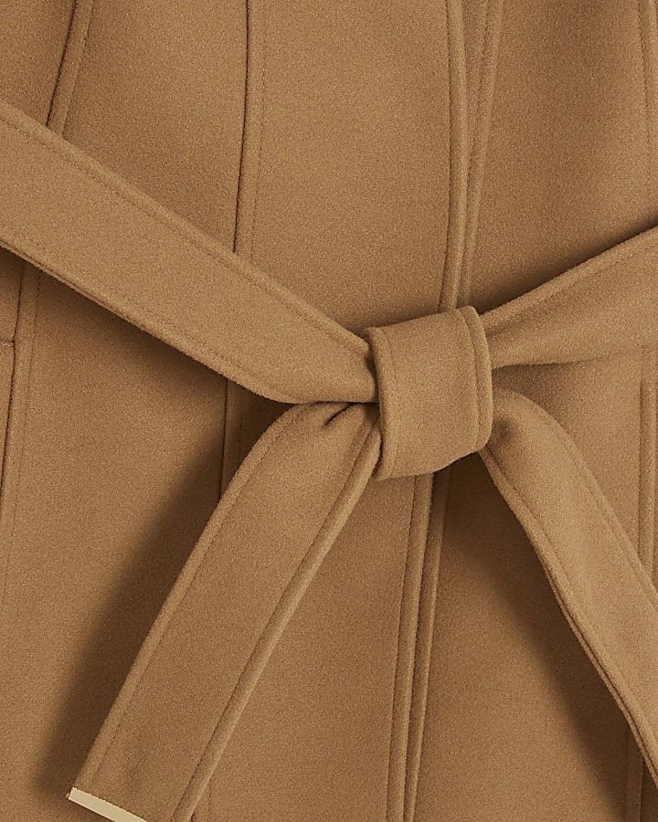 Brown Short Belted Wrap Coat