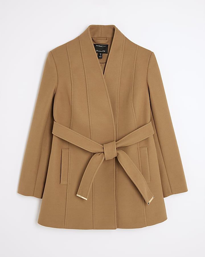 Brown Short Belted Wrap Coat