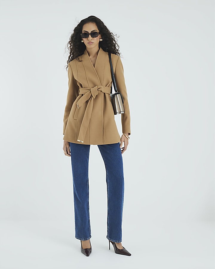 Brown Short Belted Wrap Coat