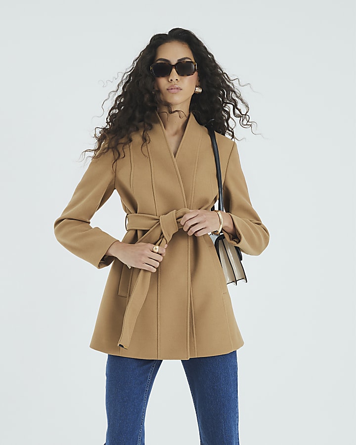 Brown Short Belted Wrap Coat