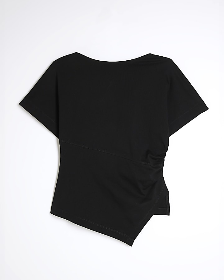 Black Short Sleeve Drape Side T-shirt