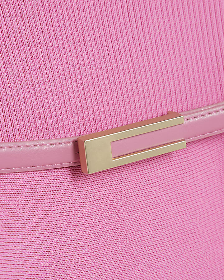Pink Knit Belted Peplum Top