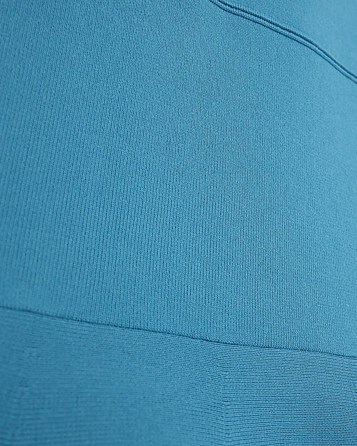 Blue Knit Peplum Hem Midi Dress