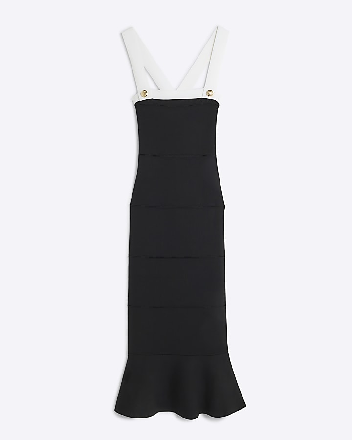 Black Knit Peplum Hem Midi Dress
