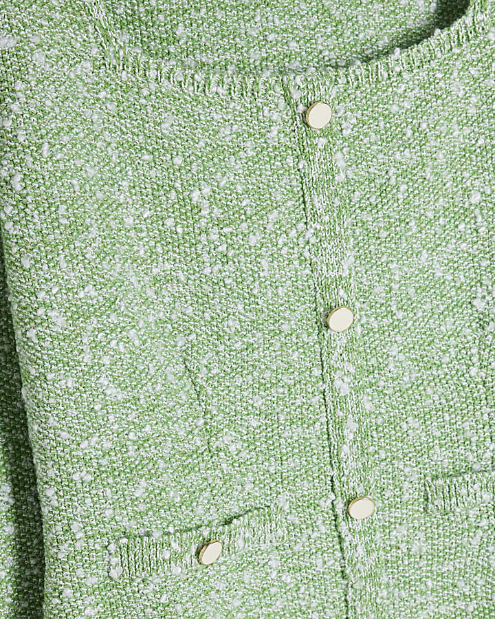 Green Long Sleeve Boucle Button Top