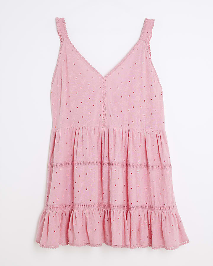 Pink Broderie Sleeveless Mini Dress