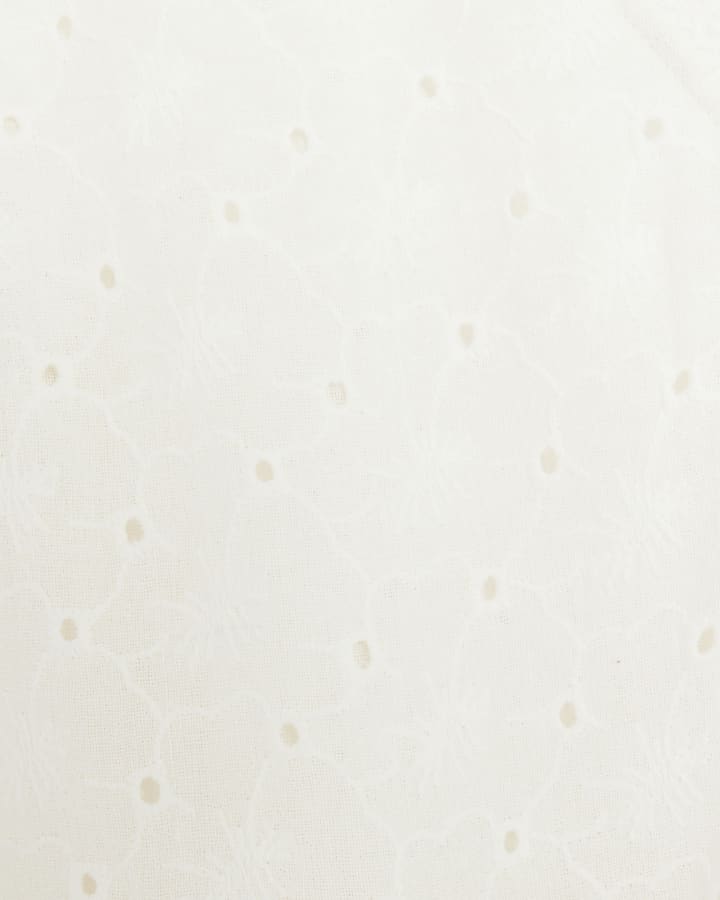 Cream Broderie Long Sleeve Mini Dress