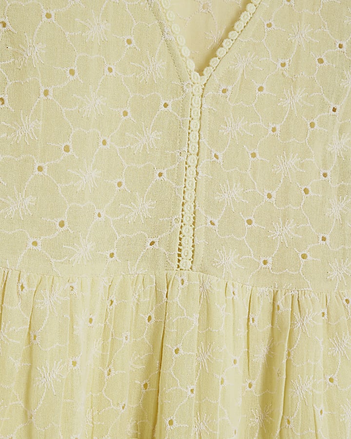 Yellow Broderie Long Sleeve Mini Dress