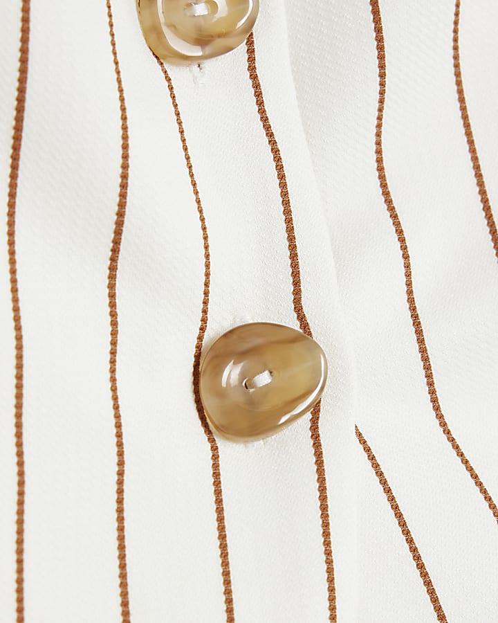 Petite White Striped Linen Fitted Waistcoat