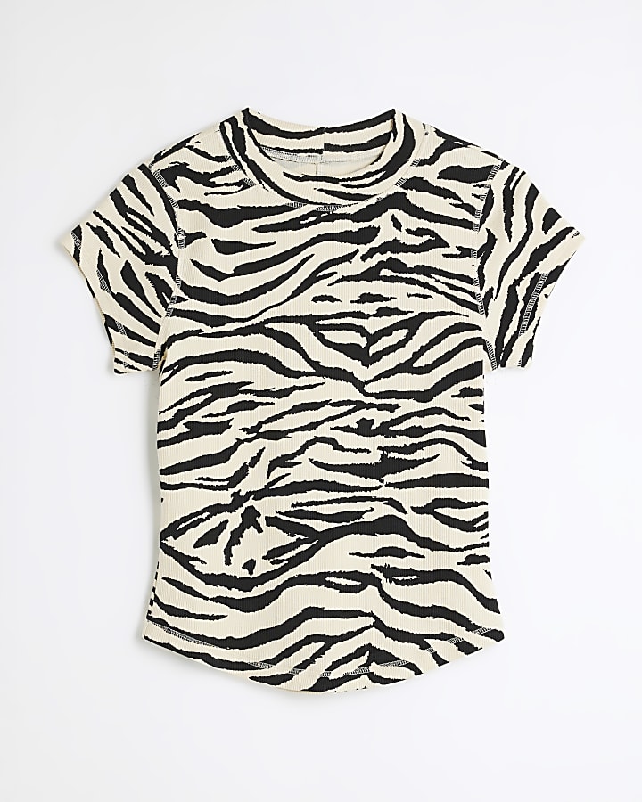 Black Zebra Cap Sleeve High Neck T-shirt