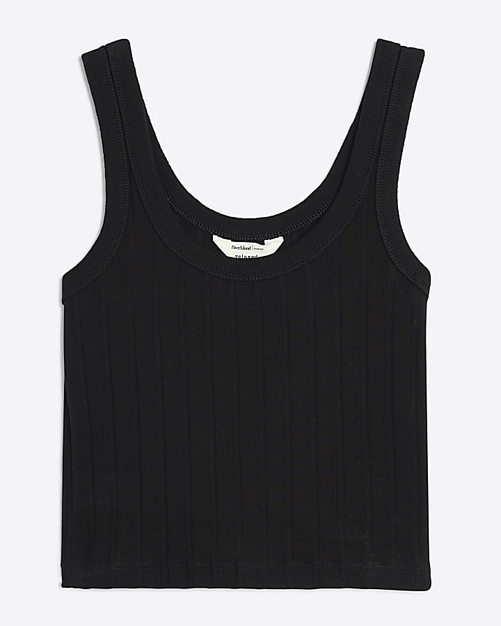 Black Sleeveless Wide Ribbed Crop Top