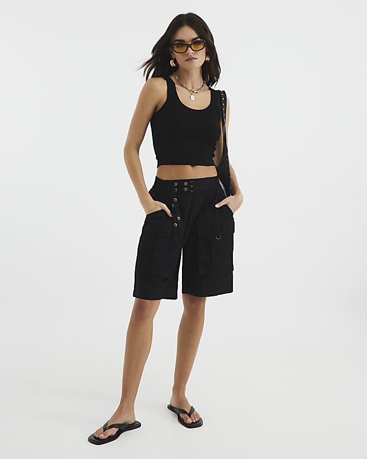 Black Sleeveless Wide Ribbed Crop Top