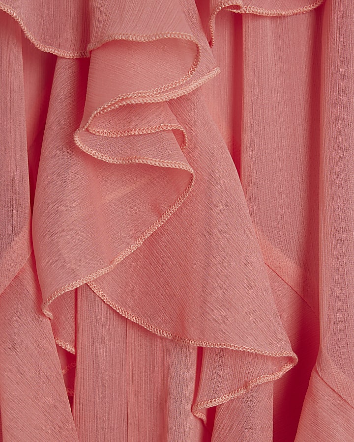 Pink Chiffon Ruffle Mini Shift Dress