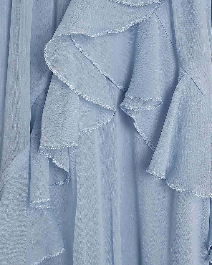 Blue Chiffon Ruffle Mini Shift Dress