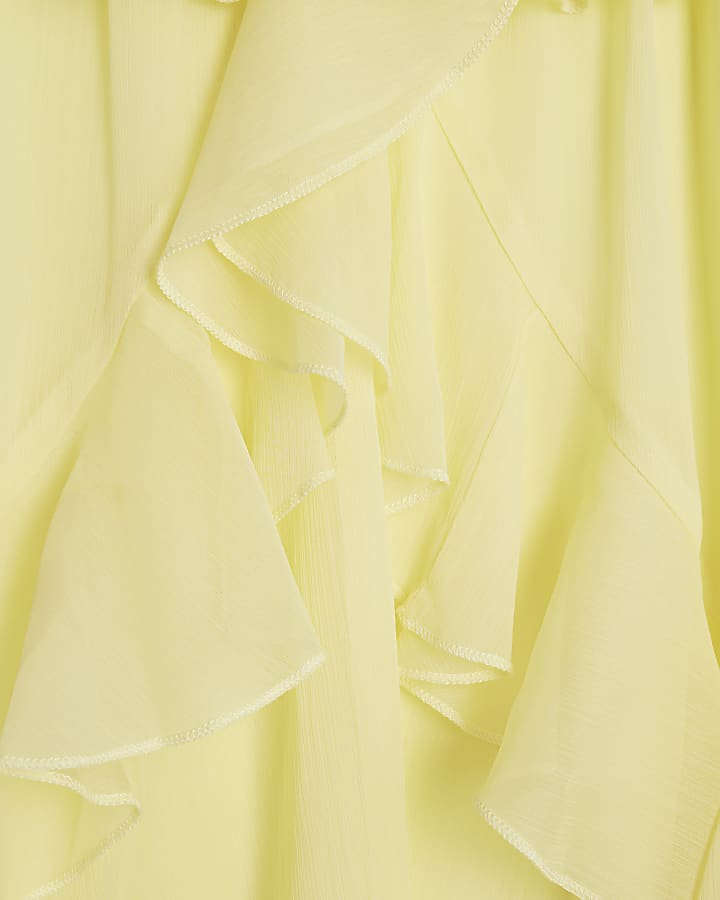 Yellow Chiffon Ruffle Mini Shift Dress