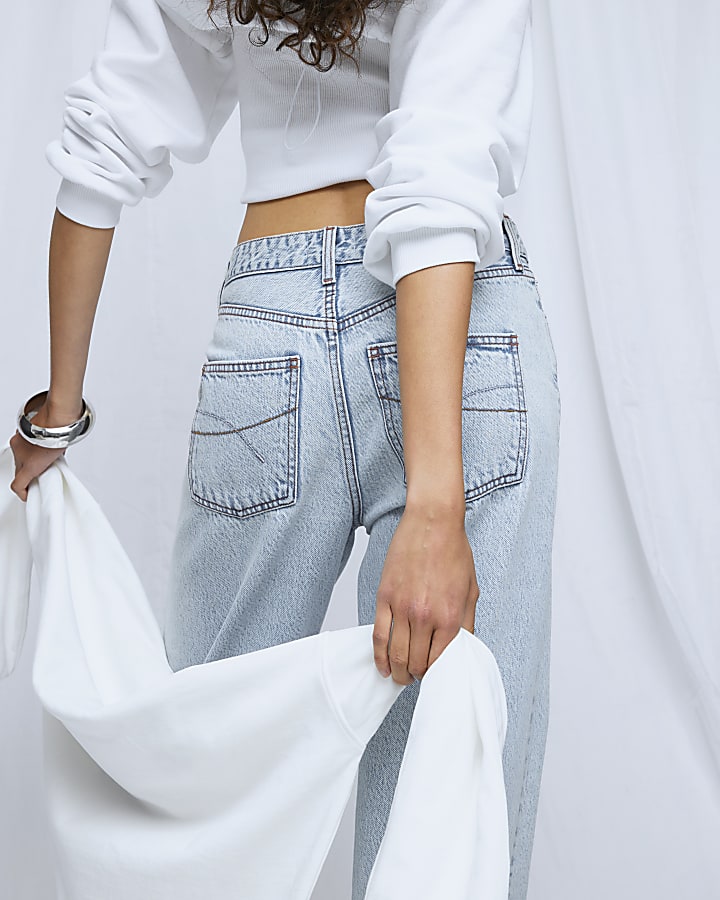 Blue Relaxed Straight Leg Jeans