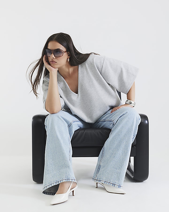 Blue Relaxed Straight Leg Jeans