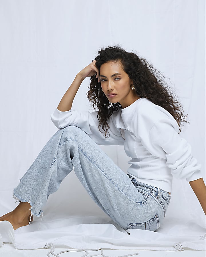 Blue Relaxed Straight Leg Jeans