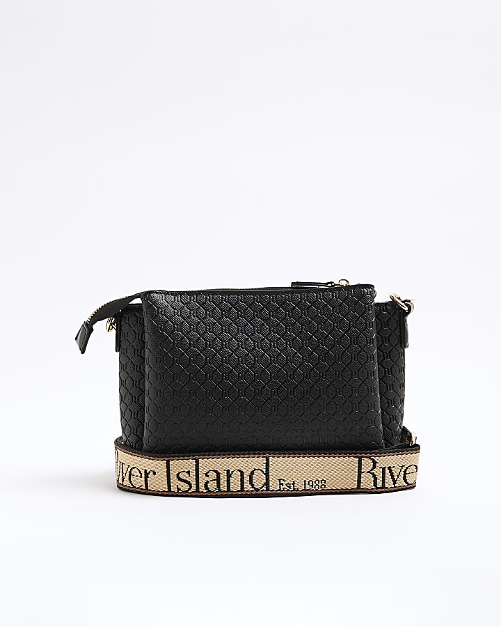 Black RI Monogram Pocket Front Cross Body Bag