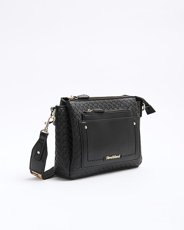 Black RI Monogram Pocket Front Cross Body Bag