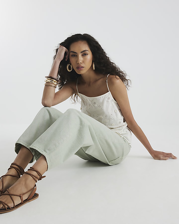 Green Elasticated Barrel Leg Jeans