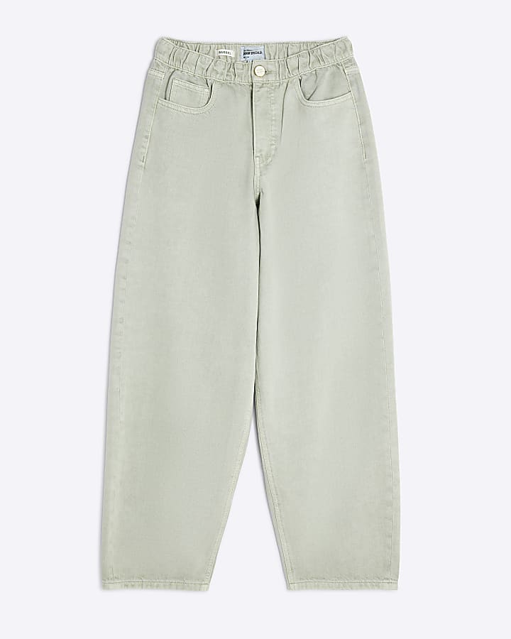 Green Elasticated Barrel Leg Jeans