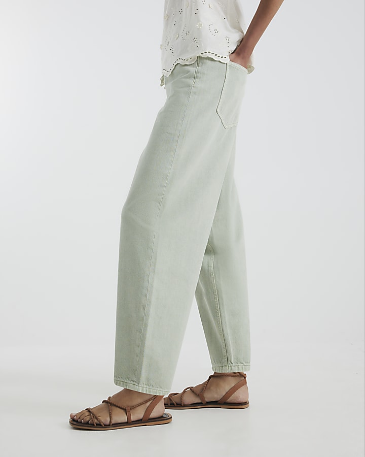 Green Elasticated Barrel Leg Jeans