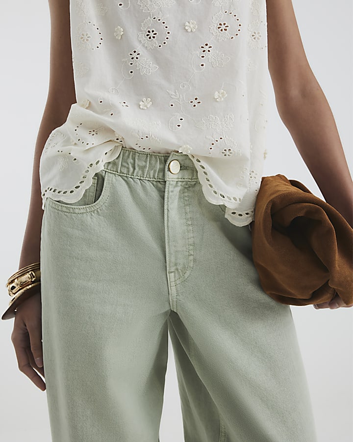Green Elasticated Barrel Leg Jeans