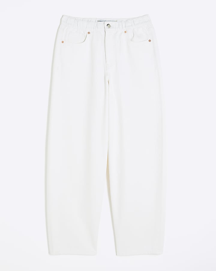 White Elasticated Barrel Leg Jeans