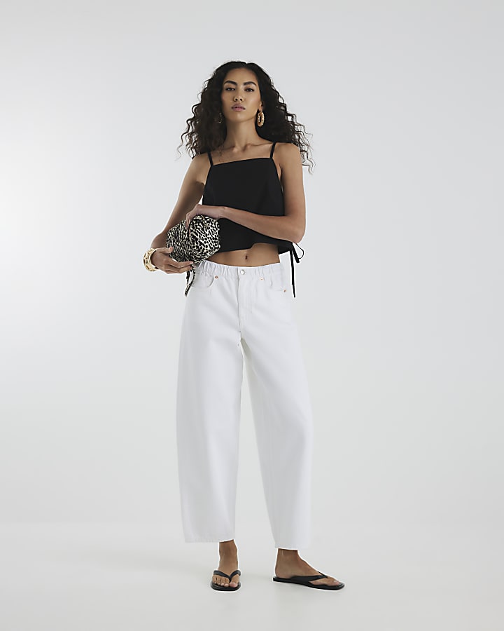White Elasticated Barrel Leg Jeans