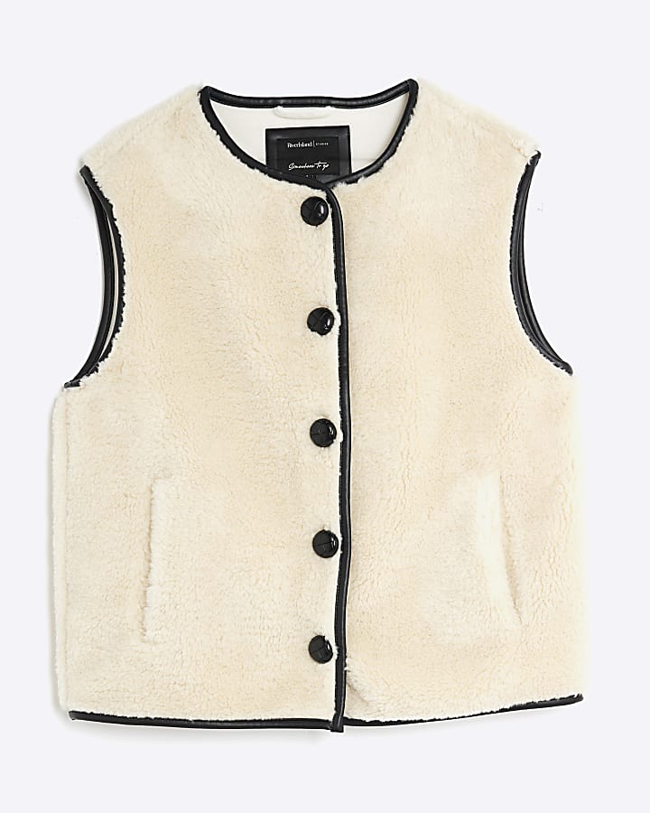Cream Borg Button Gilet