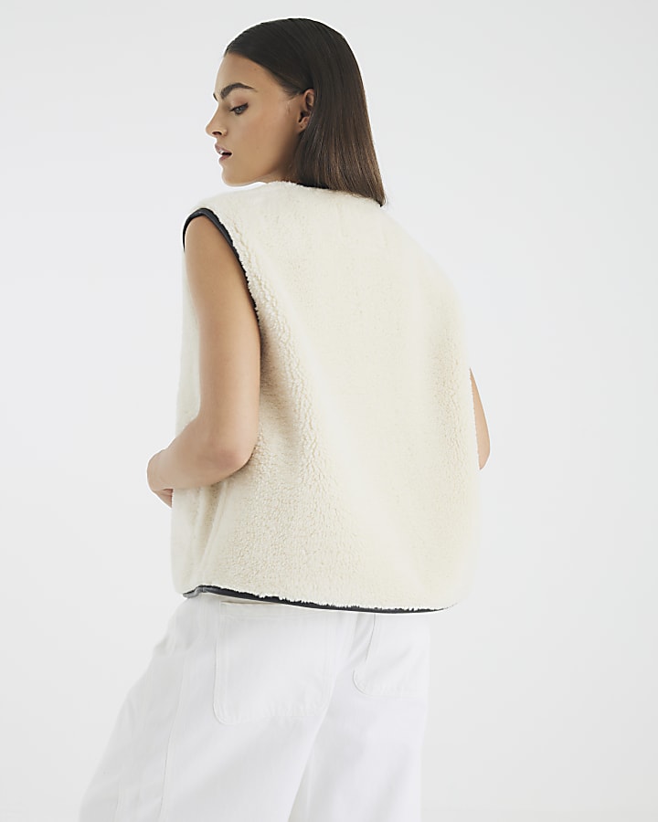 Cream Borg Button Gilet
