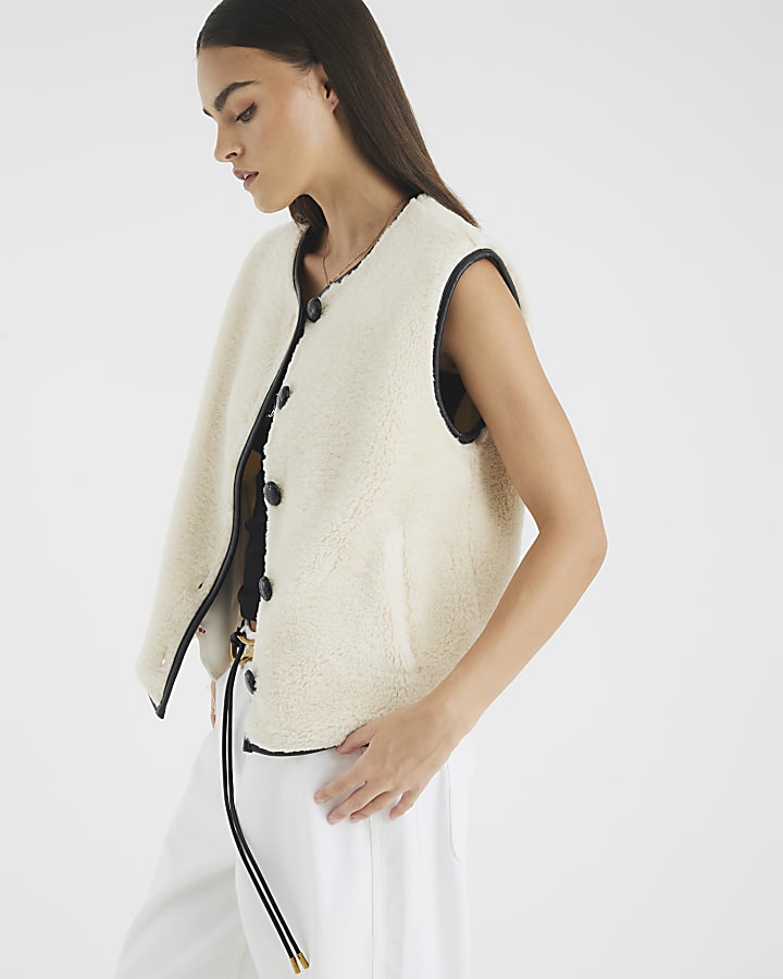 Cream Borg Button Gilet