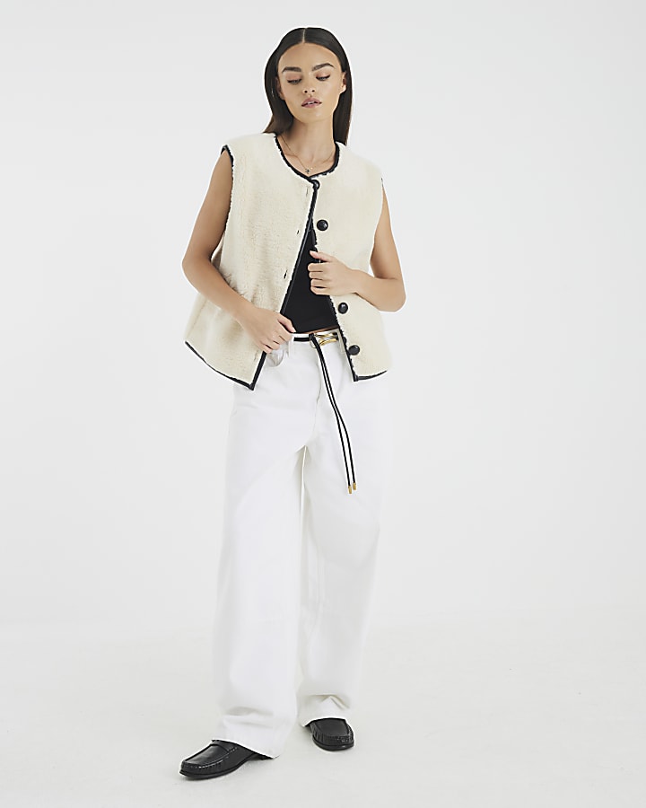 Cream Borg Button Gilet