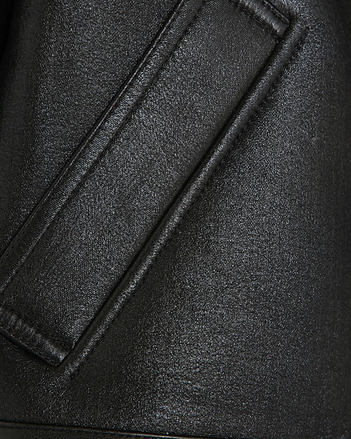 Black Faux Shearling Seam Aviator Jacket