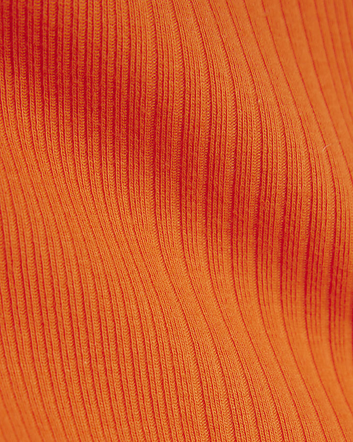 Orange Sleeveless Ribbed Tank Top
