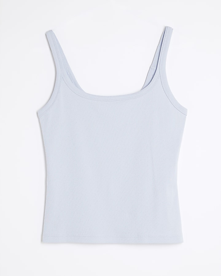 Blue Sleeveless Ribbed Cami Top