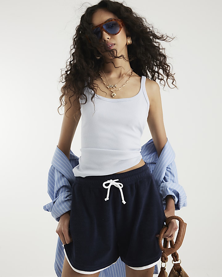 Blue Sleeveless Ribbed Cami Top