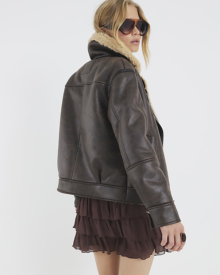 Brown Borg Lined Aviator Jacket