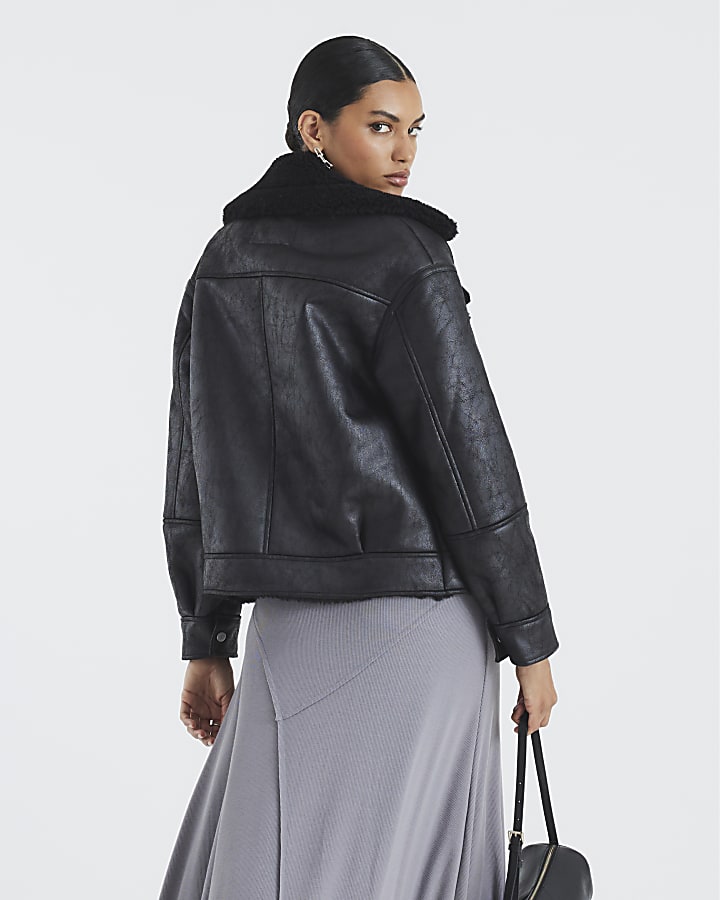 Black Borg Lined Aviator Jacket