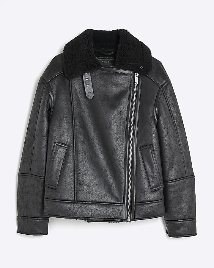 Black Borg Lined Aviator Jacket