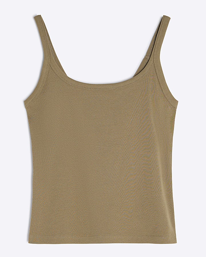 Khaki Sleeveless Ribbed Cami Top
